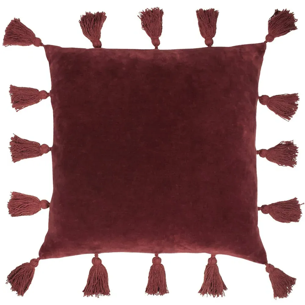 Medina Velvet Tasselled Cushion - Berry image