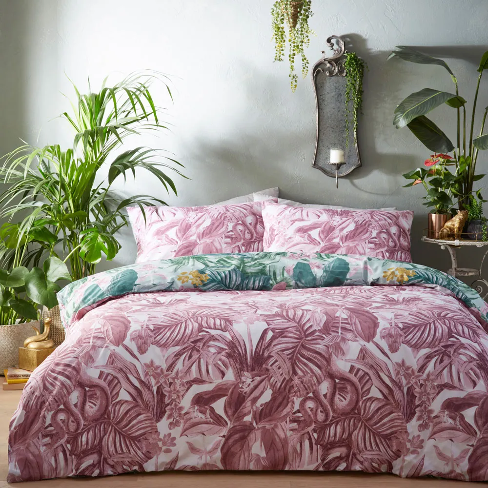 Medinilla Double Duvet Cover Set - Mint and Lilac, Polycotton