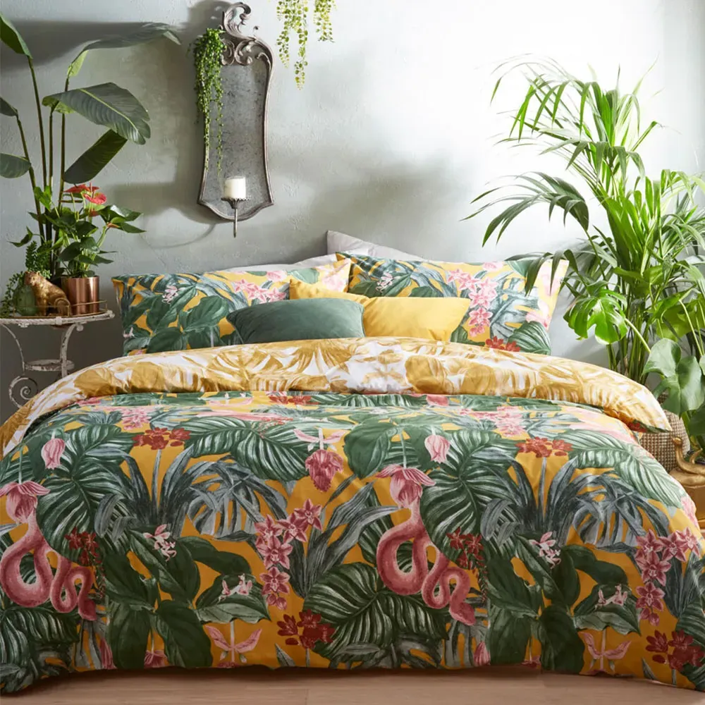 Medinilla King Size Duvet Cover Set - Mustard, Polycotton image