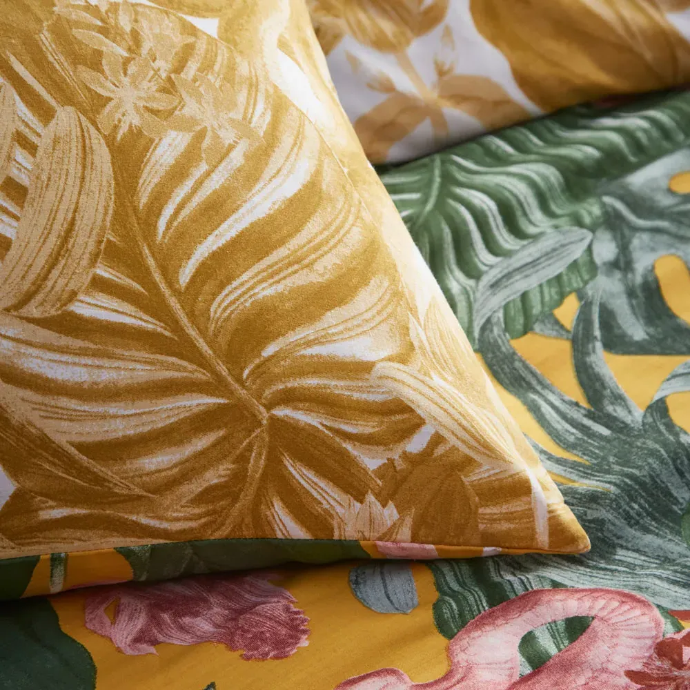 Medinilla Super King Size Duvet Cover Set - Mustard, Polycotton