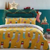 Meowy Christmas Toddler Duvet Cover Set - Ochre