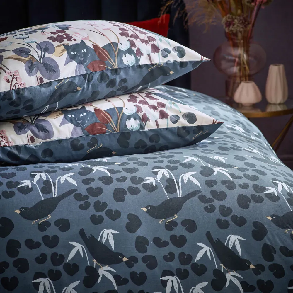 Midnight Panther Double Duvet Set - Blue