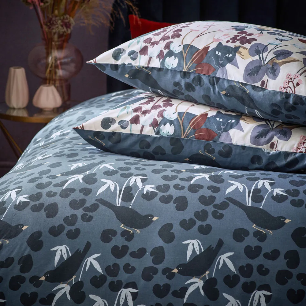 Midnight Panther Single Duvet Set - Blue
