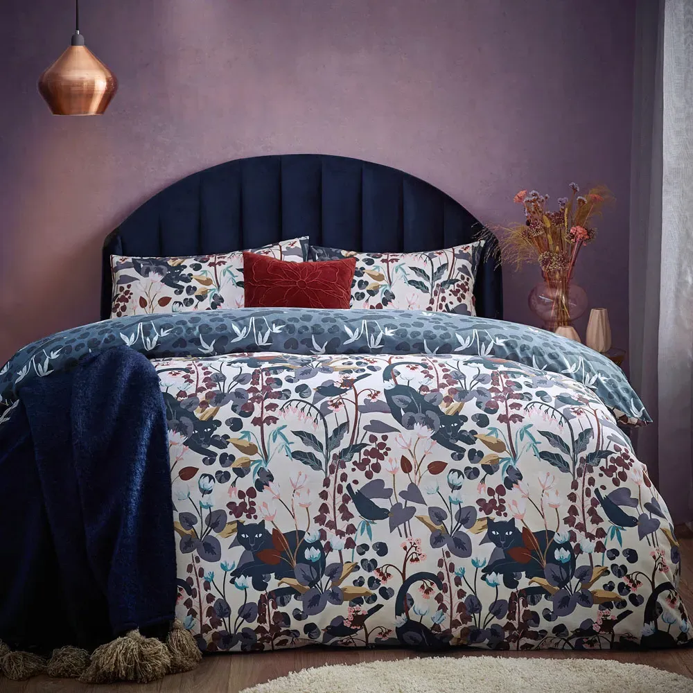 Midnight Panther Single Duvet Set - Blue