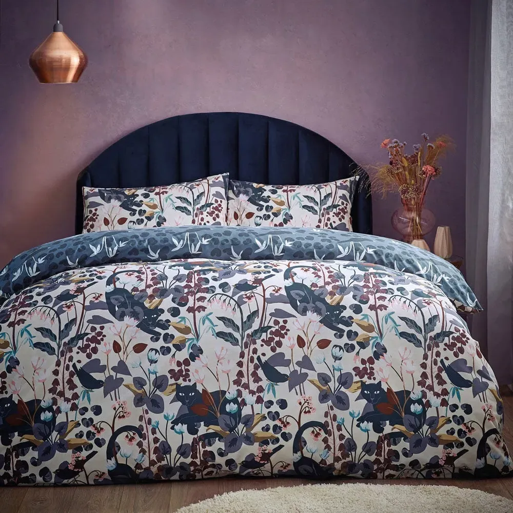 Midnight Panther Single Duvet Set - Blue