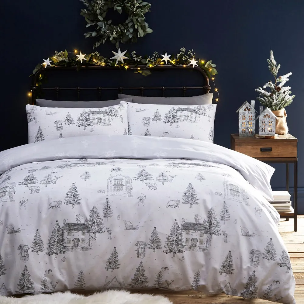Midwinter Double Snow Toile Duvet Cover Set - White