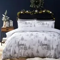 Midwinter Super King Size Snow Toile Duvet Cover Set - White