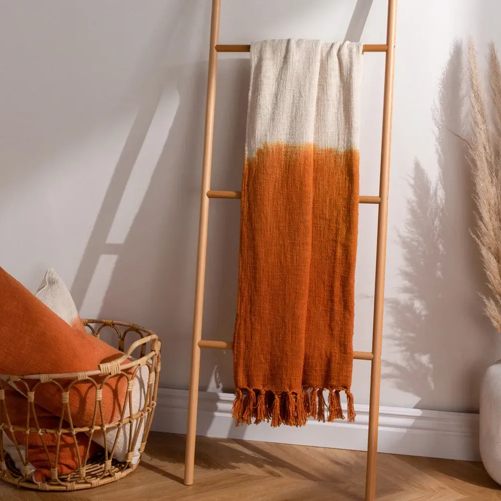 Mizu Dip Dye Tasselled Throw - Amber