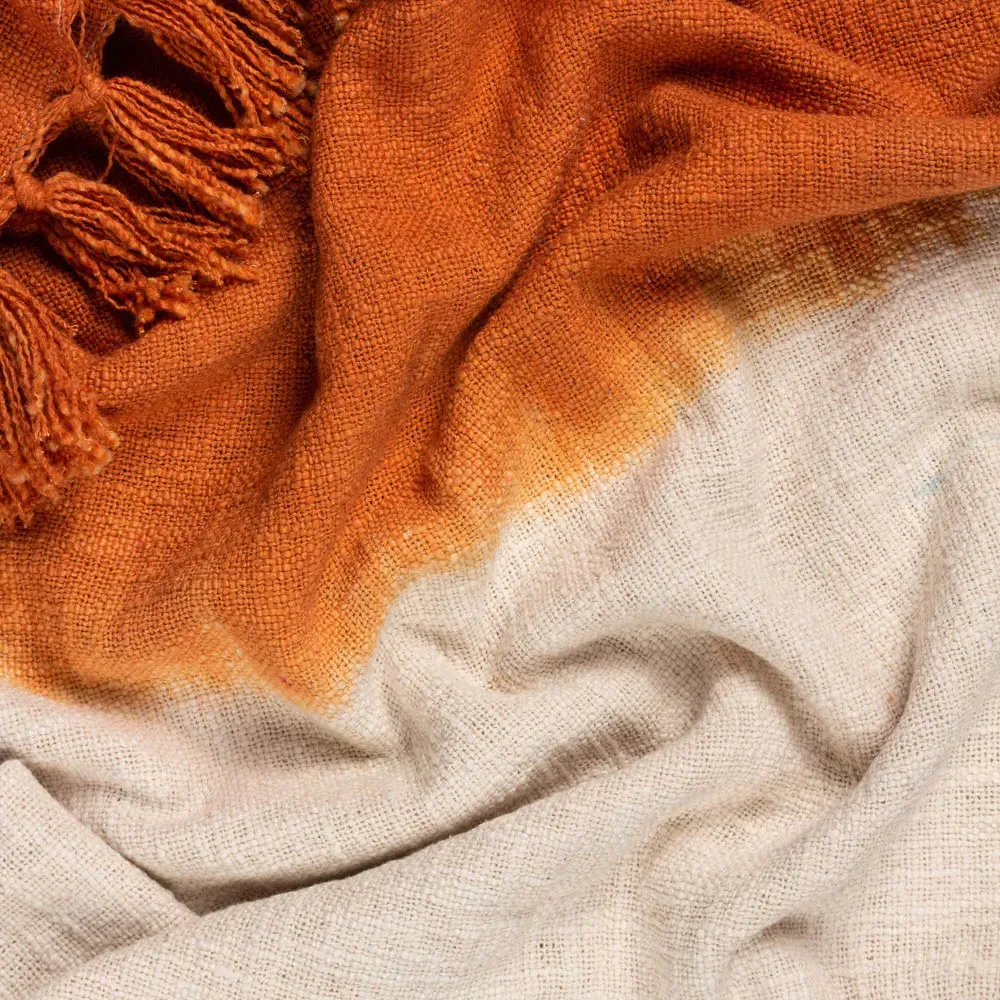 Mizu Dip Dye Tasselled Throw - Amber