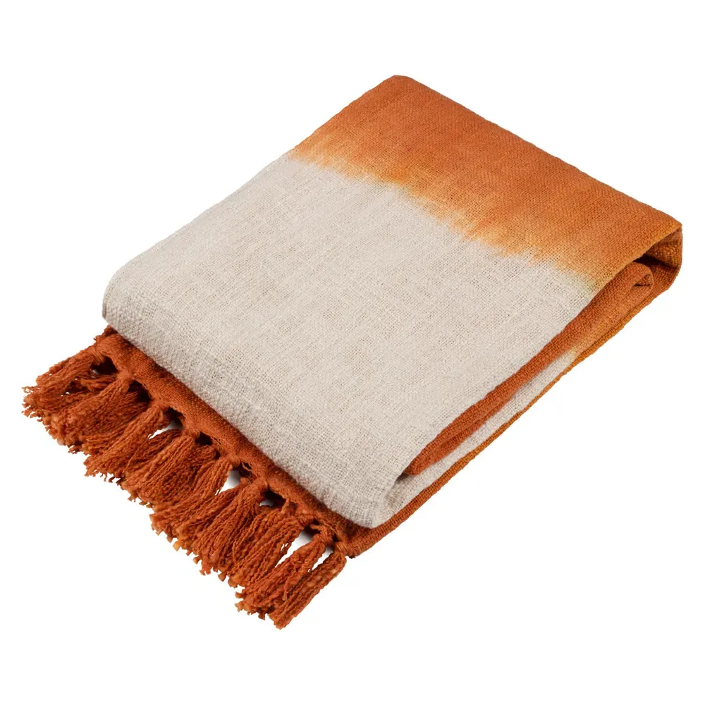 Mizu Dip Dye Tasselled Throw - Amber