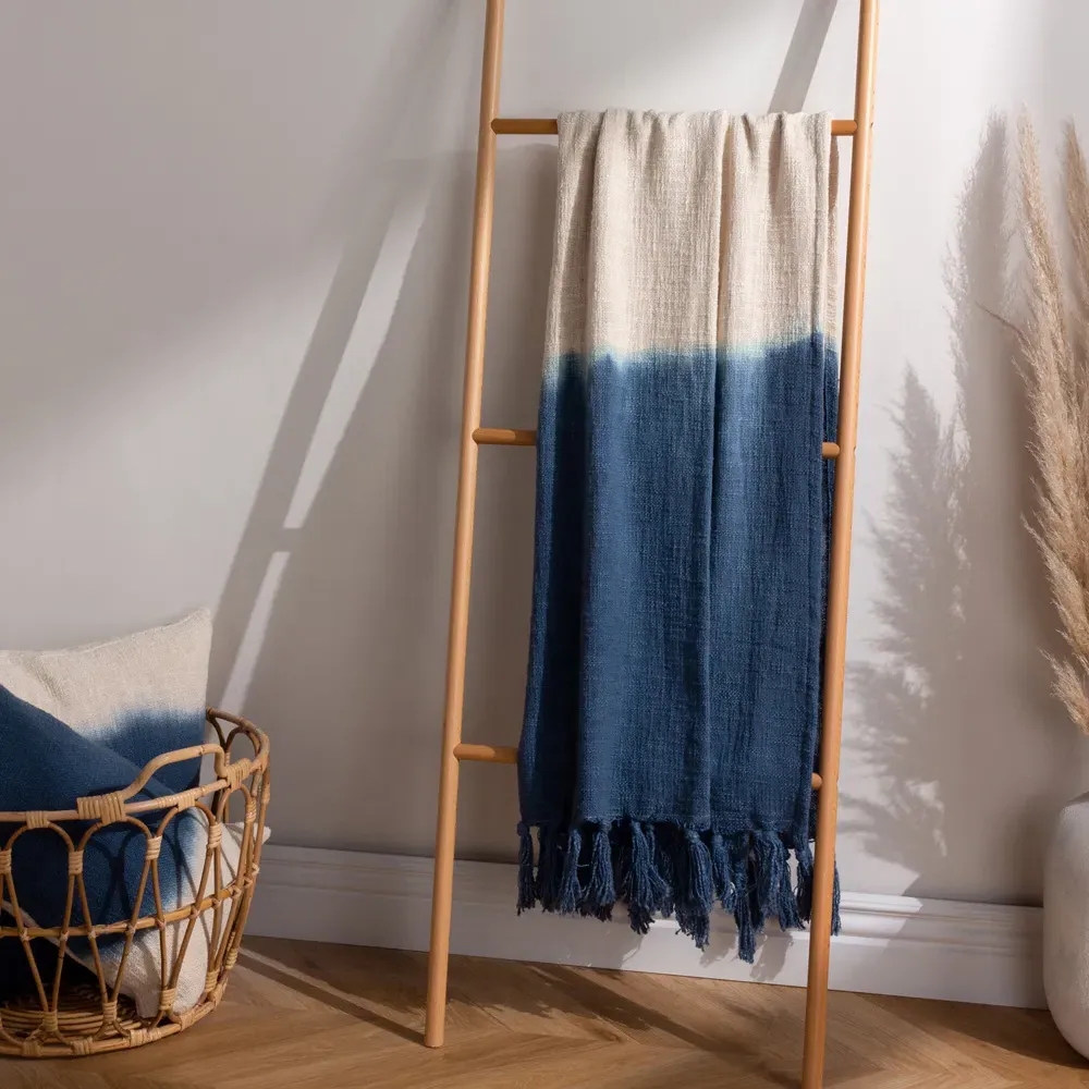 Mizu Dip Dye Tasselled Throw - Black, Cotton