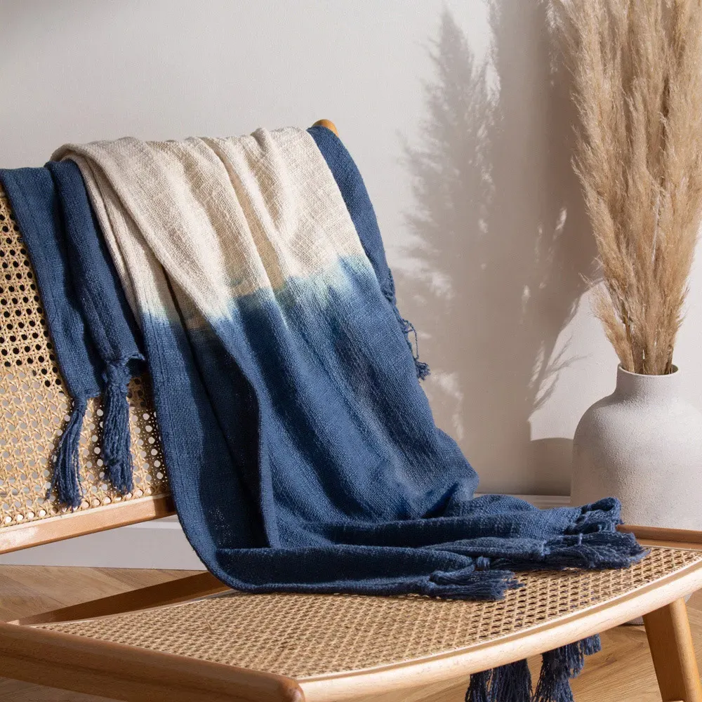 Mizu Dip Dye Tasselled Throw - Black, Cotton