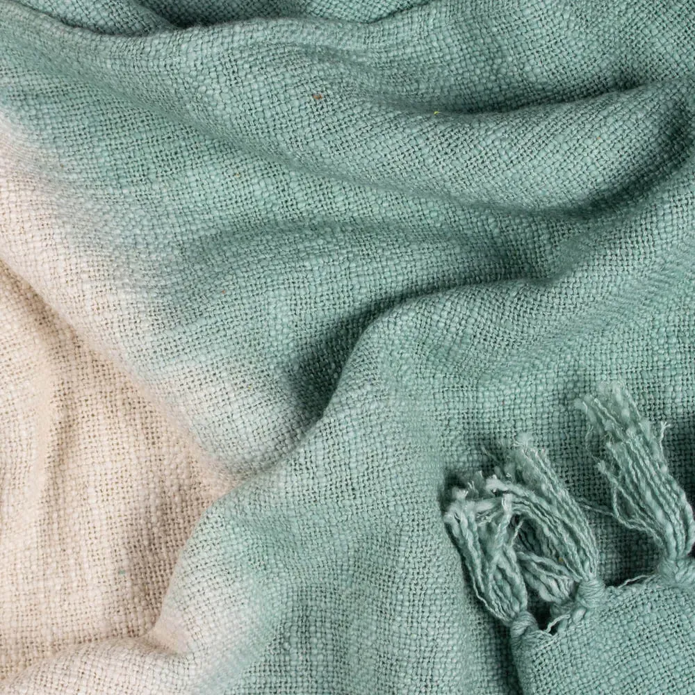 Mizu Dip Dye Tasselled Throw - Green, Cotton