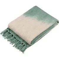 Mizu Dip Dye Tasselled Throw - Green, Cotton