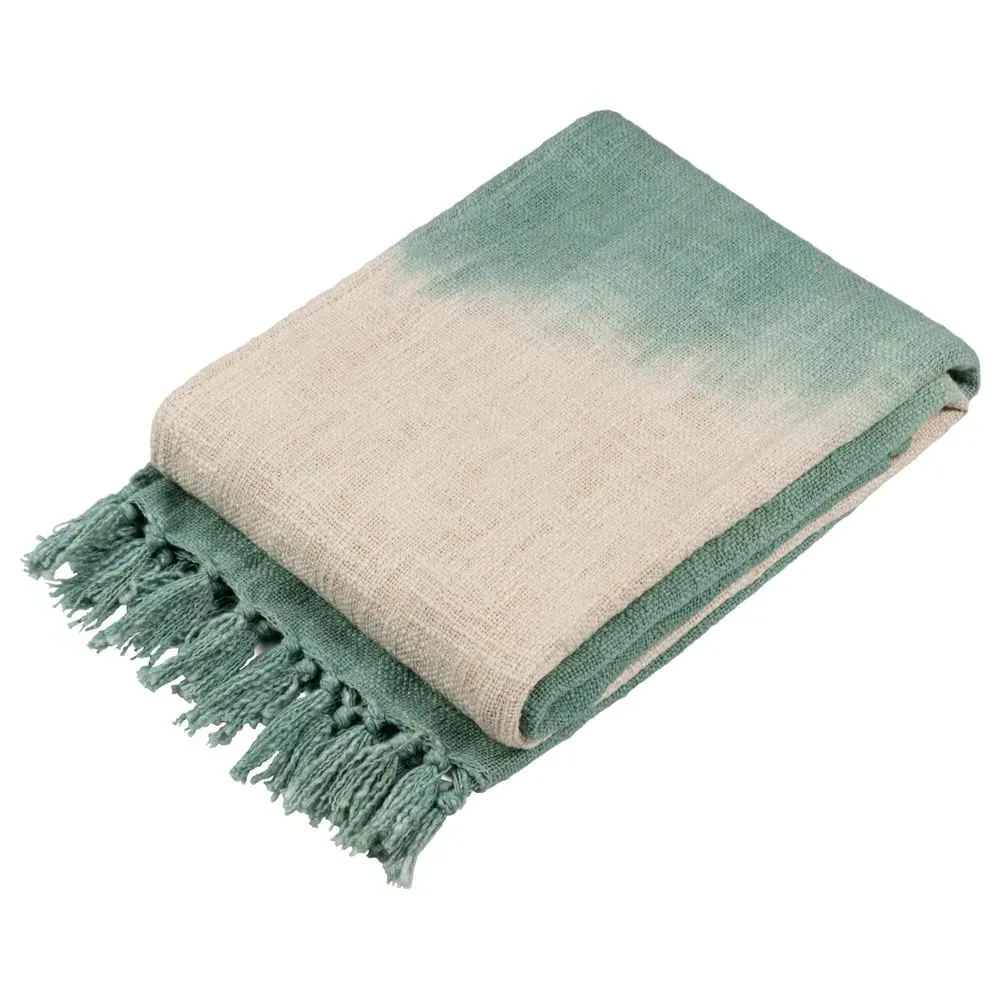 Mizu Dip Dye Tasselled Throw - Green, Cotton