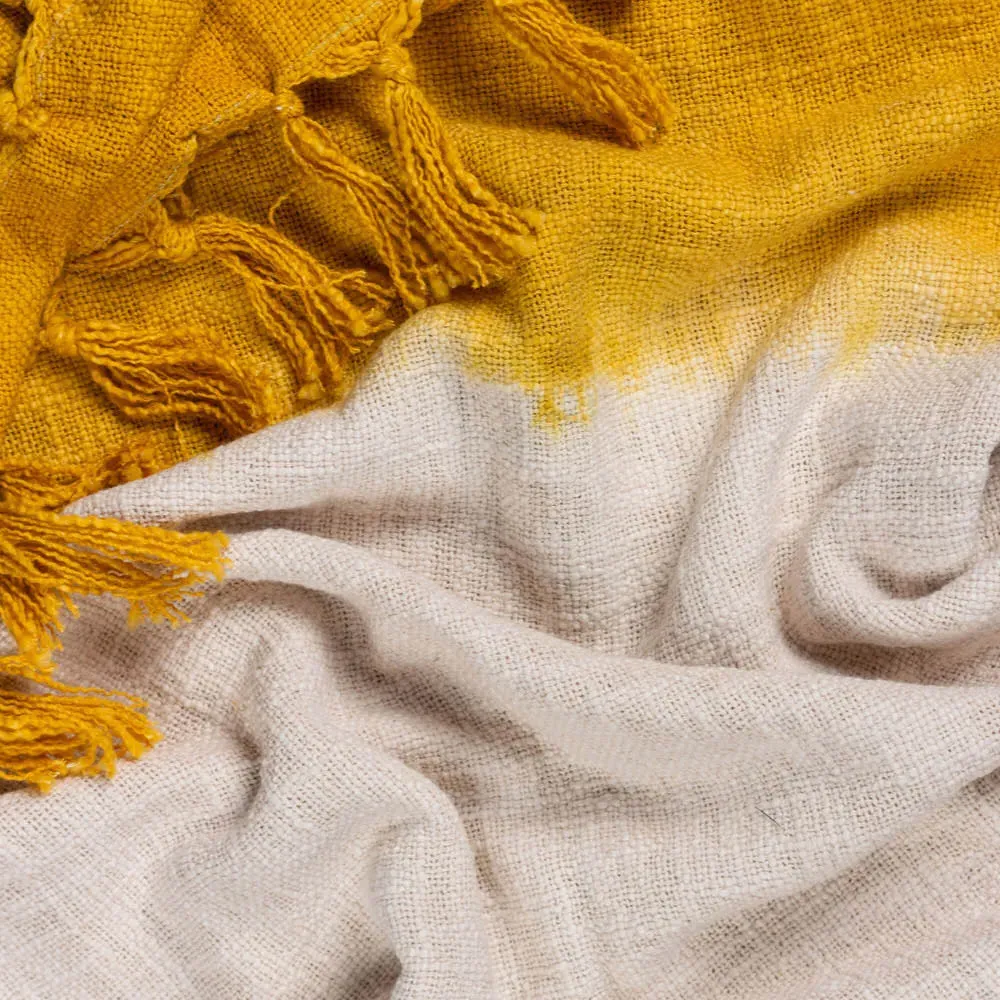 Mizu Dip Dye Tasselled Throw - Yellow, Cotton