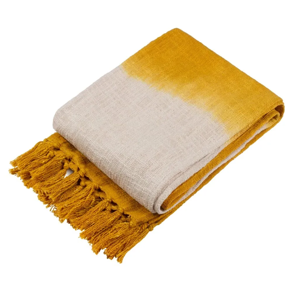 Mizu Dip Dye Tasselled Throw - Yellow, Cotton