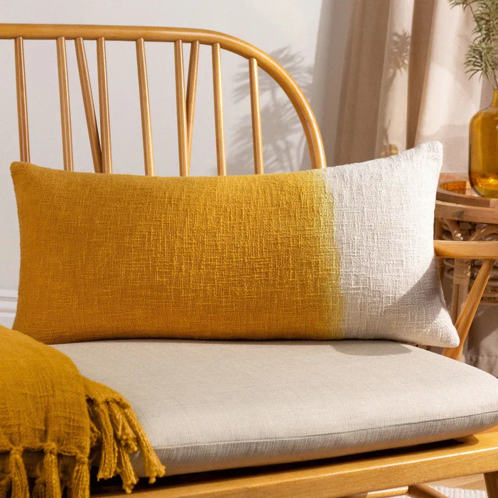 Mizu Ochre Dip Dye Rectangular Cushion - Multi, Cotton