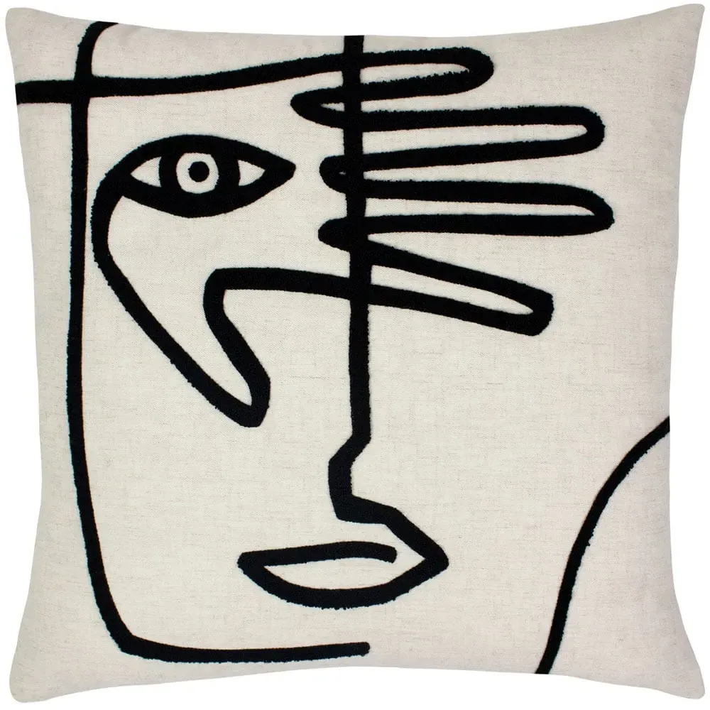 Mono Face Linen Cushion - Cream