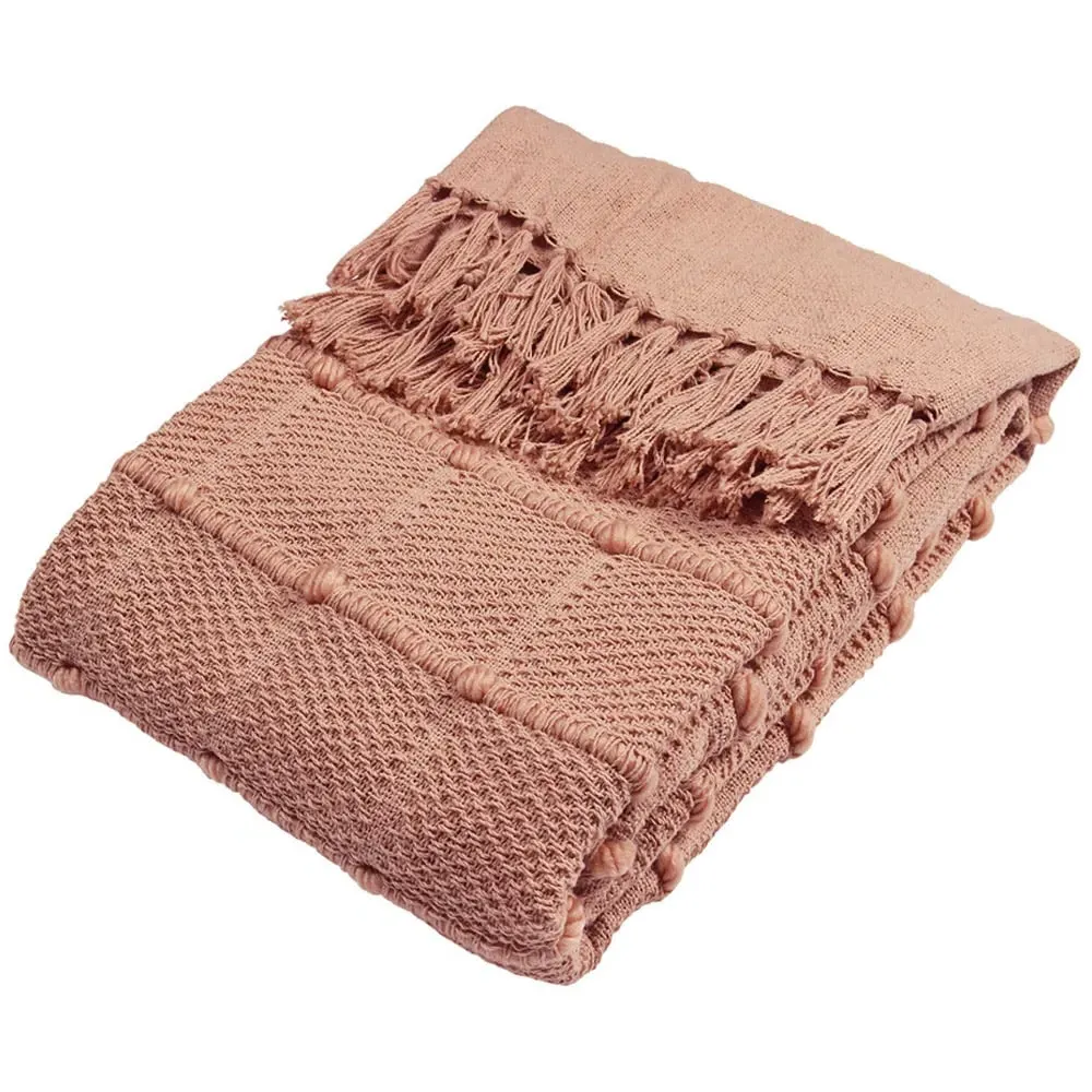 Motti Woven Tufted Stripe Throw - Blush Pink, Cotton