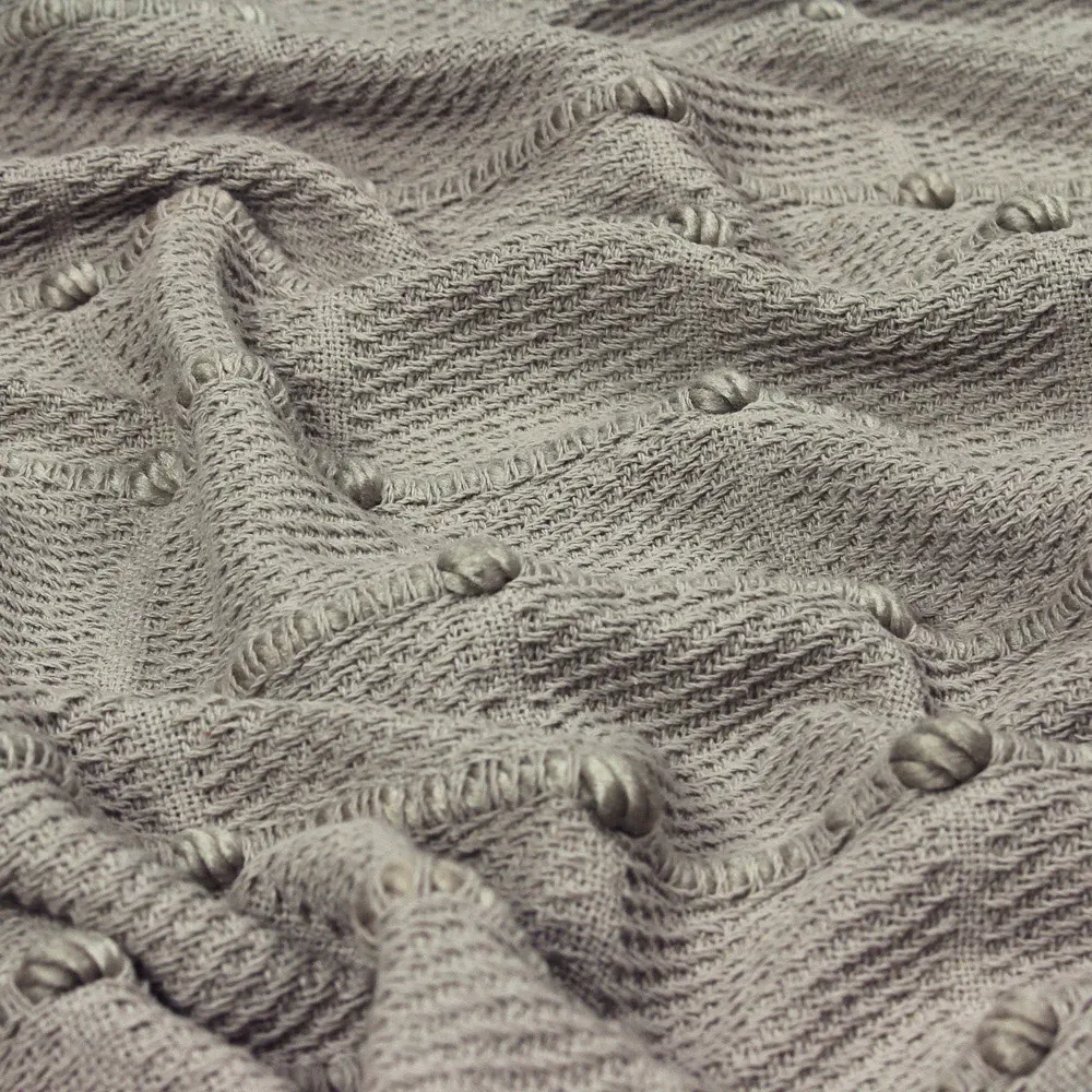 Motti Woven Tufted Stripe Throw - Grey, Cotton