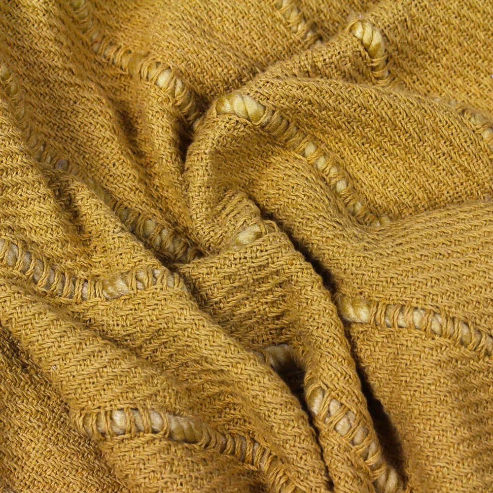 Motti Woven Tufted Stripe Throw - Ochre, Cotton