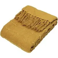 Motti Woven Tufted Stripe Throw - Ochre, Cotton