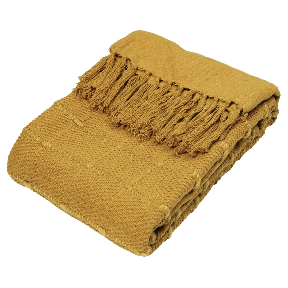 Motti Woven Tufted Stripe Throw - Ochre, Cotton image
