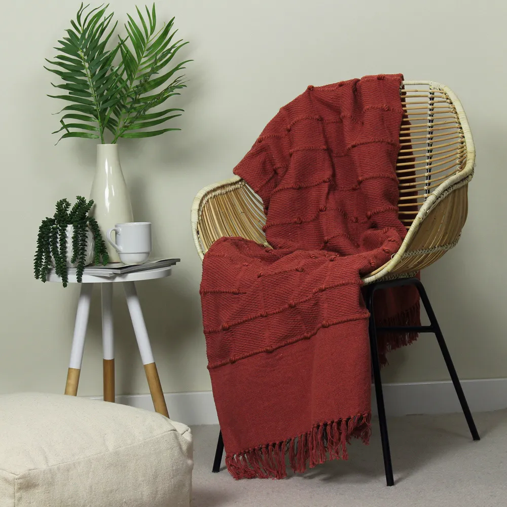 Motti Woven Tufted Stripe Throw - Red Clay, Cotton