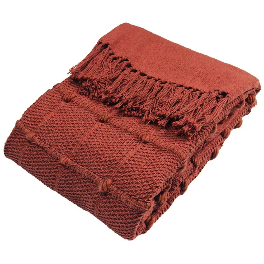 Motti Woven Tufted Stripe Throw - Red Clay, Cotton
