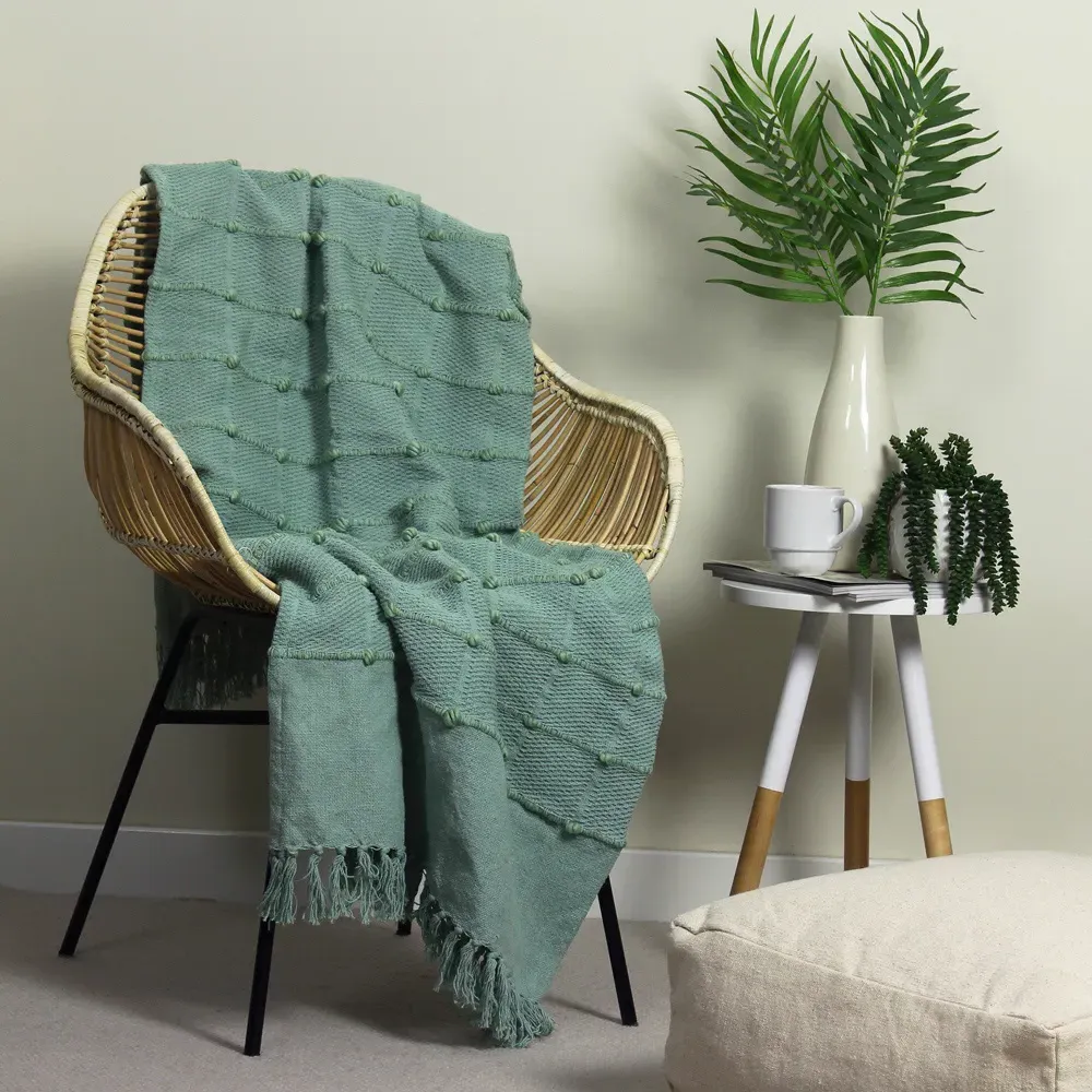 Motti Woven Tufted Stripe Throw - Seafoam, Cotton