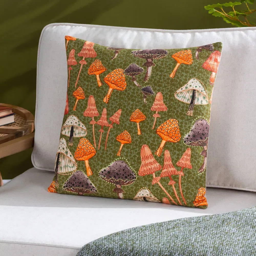 Mushroom Fields Abstract Cushion - Green, Cotton