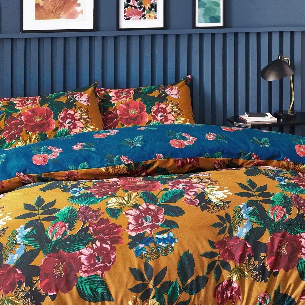 Nadya Double Duvet Cover Set - Amber Floral, Polycotton