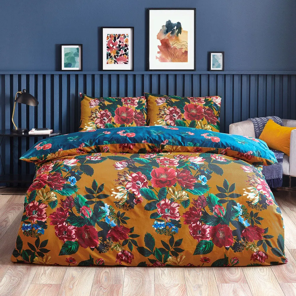 Nadya Double Duvet Cover Set - Amber Floral, Polycotton