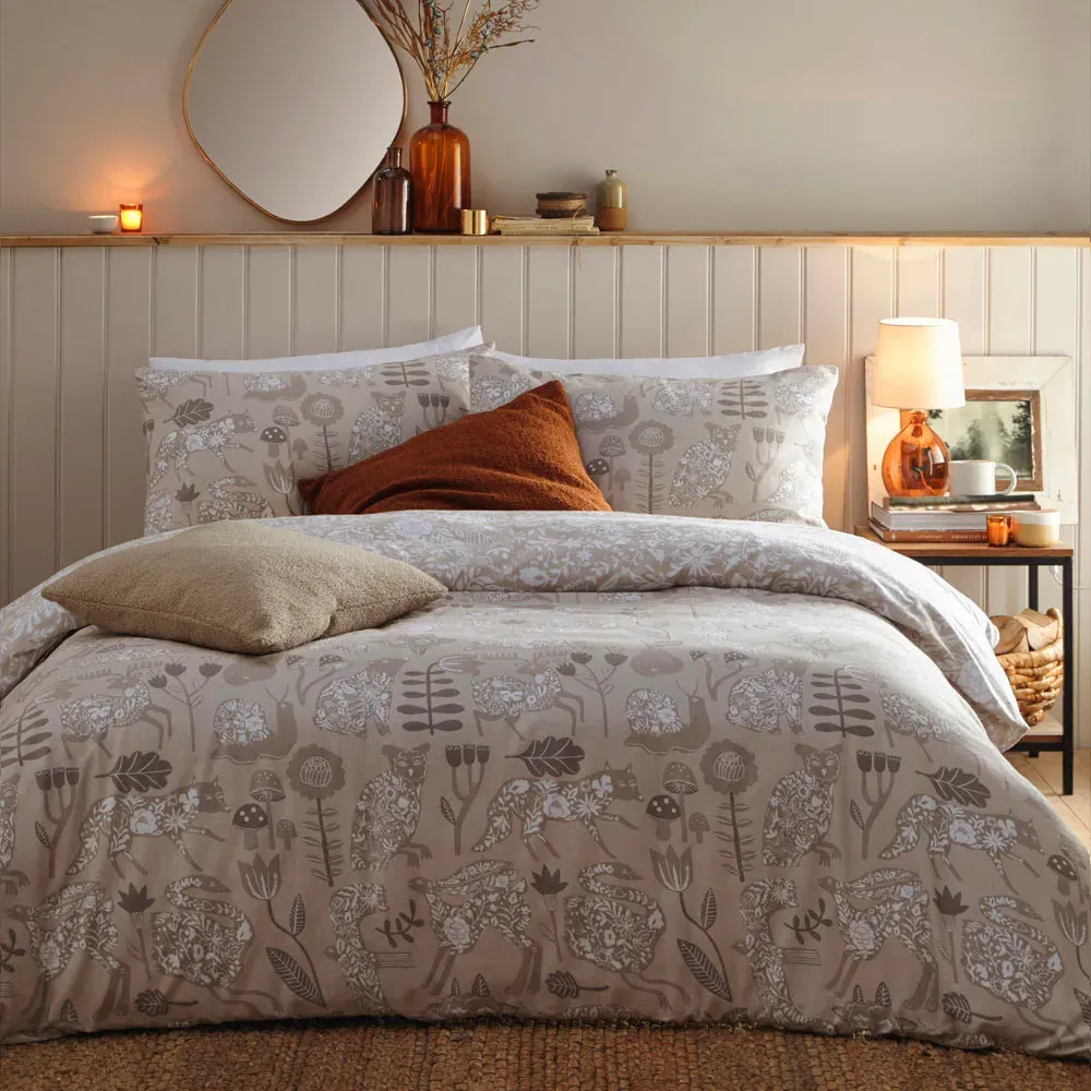 Nook Woodland King Size Duvet Set - Greige, Brushed Cotton