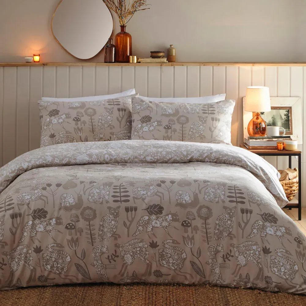 Nook Woodland Super King Duvet Set - Greige, Brushed Cotton