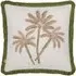 Palm Embroidered Cushion with Fringe - Green, Polyester
