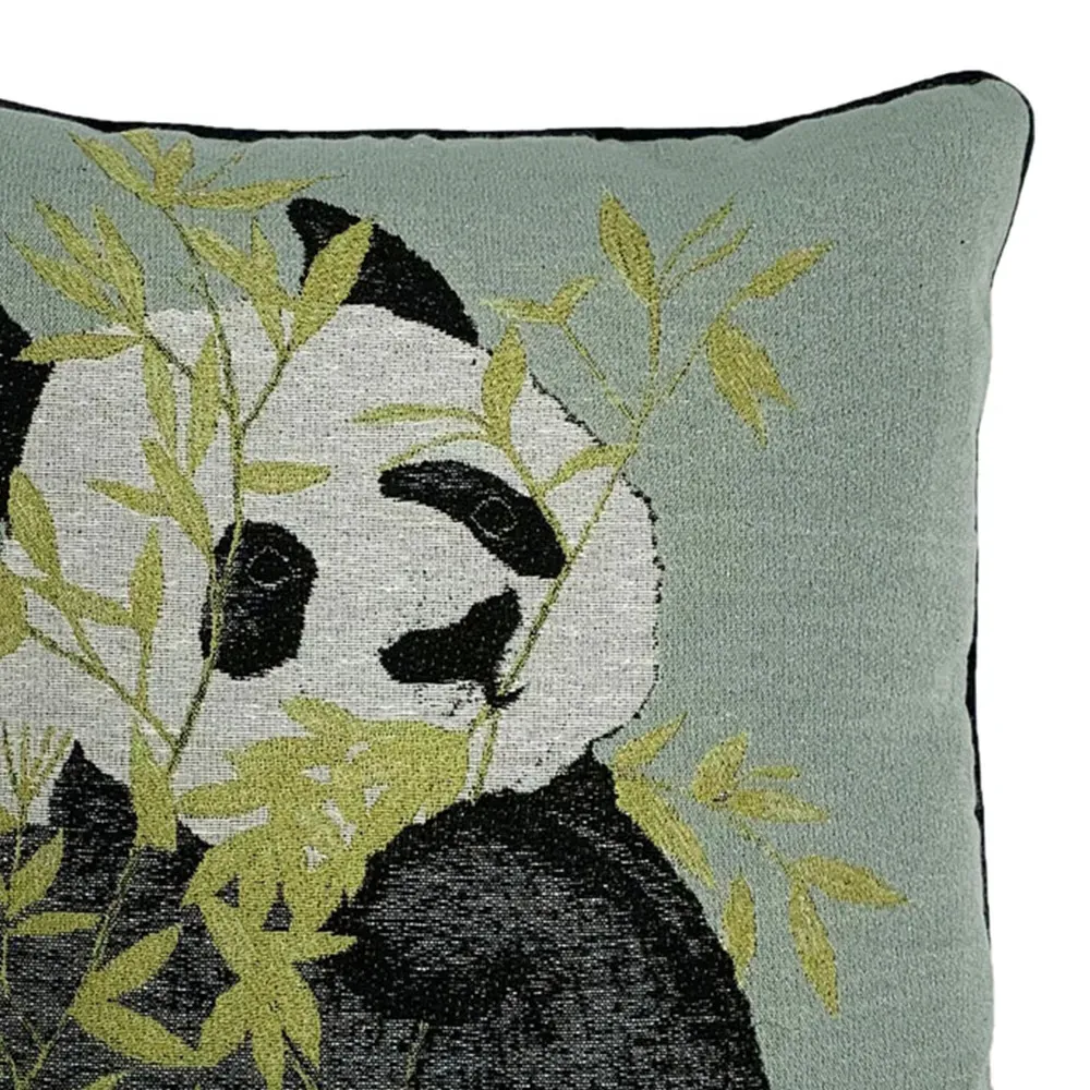 Pandas Jacquard Cushion with Piped Edging - Green