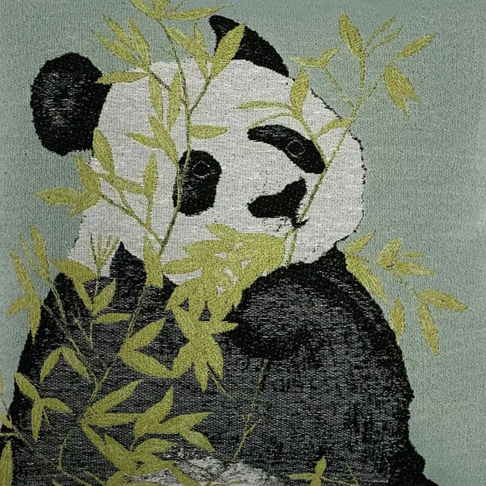 Pandas Jacquard Cushion with Piped Edging - Green
