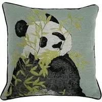 Pandas Jacquard Cushion with Piped Edging - Green