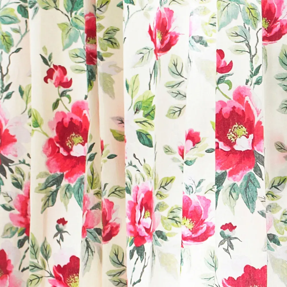 Peony Floral Pencil Pleat Curtain - Fuchsia, Cotton