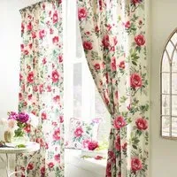 Peony Floral Pencil Pleat Curtain - Fuchsia, Cotton