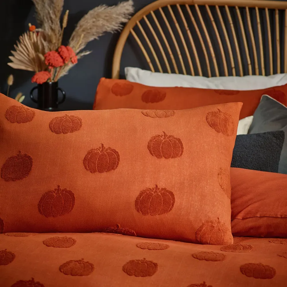 Pumpkin Tufted Double Duvet Cover Set - Orange, Cotton