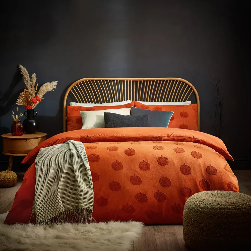 Pumpkin Tufted Single Duvet Cover Set - Spice, Cotton