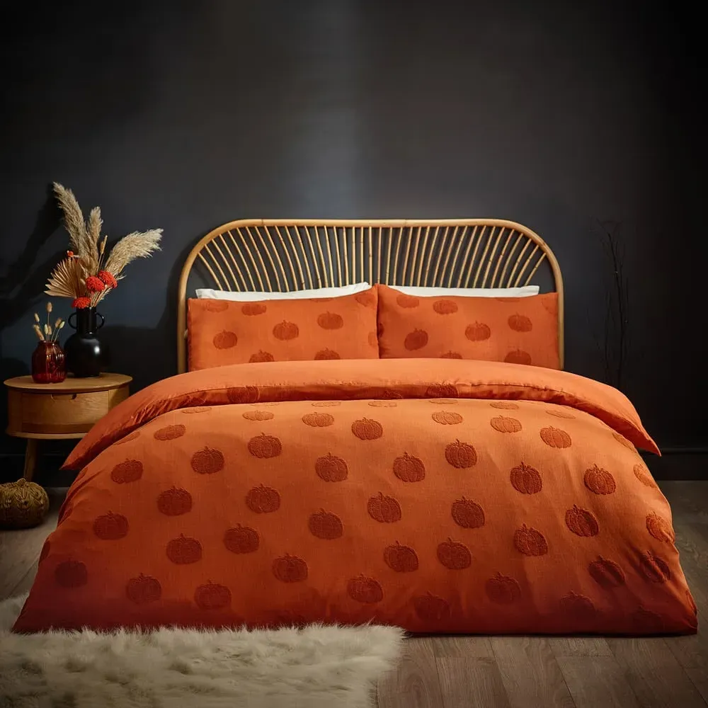 Pumpkin Tufted Super King Duvet Cover Set - Orange, Cotton