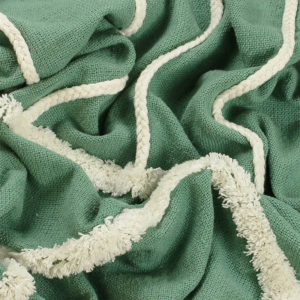 Rainbow Tuft Tasselled Throw - Green, Cotton