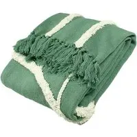 Rainbow Tuft Tasselled Throw - Green, Cotton