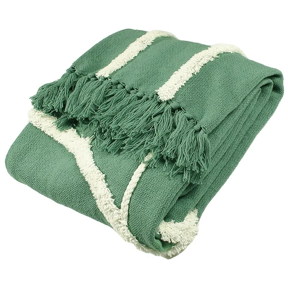 Rainbow Tuft Tasselled Throw - Green, Cotton image