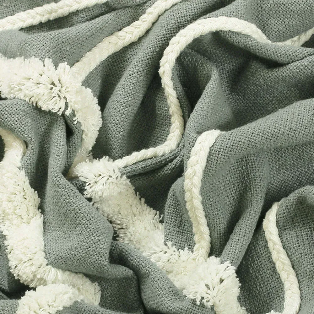 Rainbow Tuft Tasselled Throw - Grey, Cotton