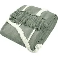 Rainbow Tuft Tasselled Throw - Grey, Cotton
